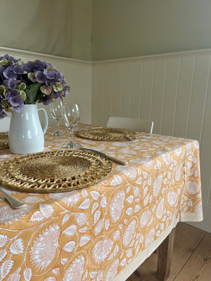Block Printed Tablecloths Tobacco Flower