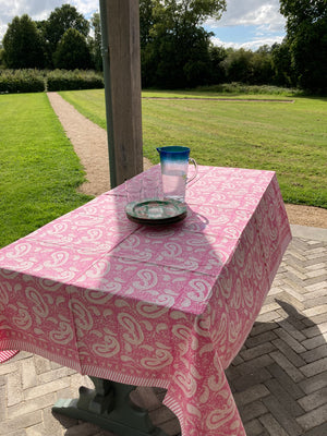 Block Printed Tablecloths Pink paisley