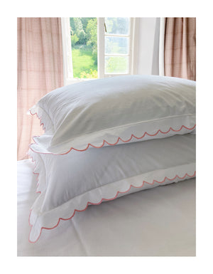 Scalloped Edged, Hand Embroidered Cotton Bed Linen Set