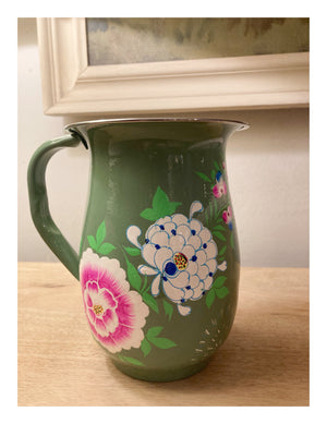 Hand painted enamelware pansy jug