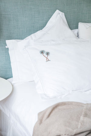 Palm Tree Motif, Hand Embroidered Cotton Bed Linen Set