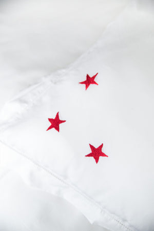 Red Star Motif, Hand Embroidered Cotton Bed Linen