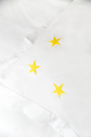 Yellow Star Motif, Hand Embroidered Cotton Bed Linen