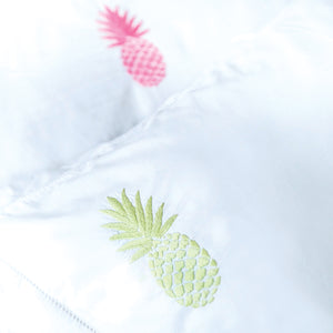 Pink and Green Pineapples Motif Hand Embroidered Cotton Bed Linen 