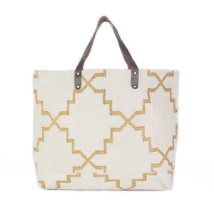White and Gold Dhurrie Tote Bag