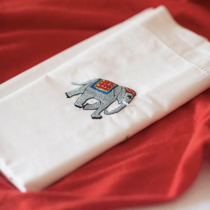 Elephant motif, hand embroidered bedlinen
