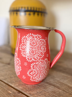 Hand painted enanelware jug multi smaller mandala