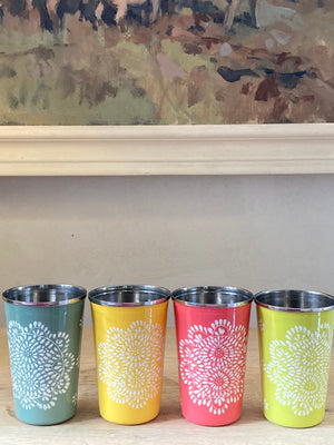 Hand painted enamelware tumbler Mandala design