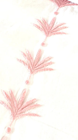 Hand embroidered bedlinen palm leaf border