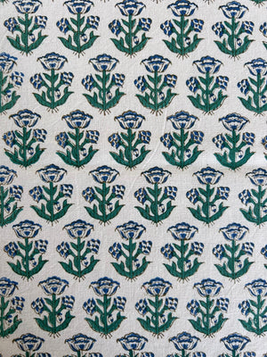 Block Printed tablecloths green and blue floral