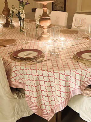 Hand block printed tablecloths trellis