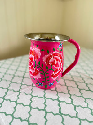 Hand Painted Enamelware Jug, large flowers