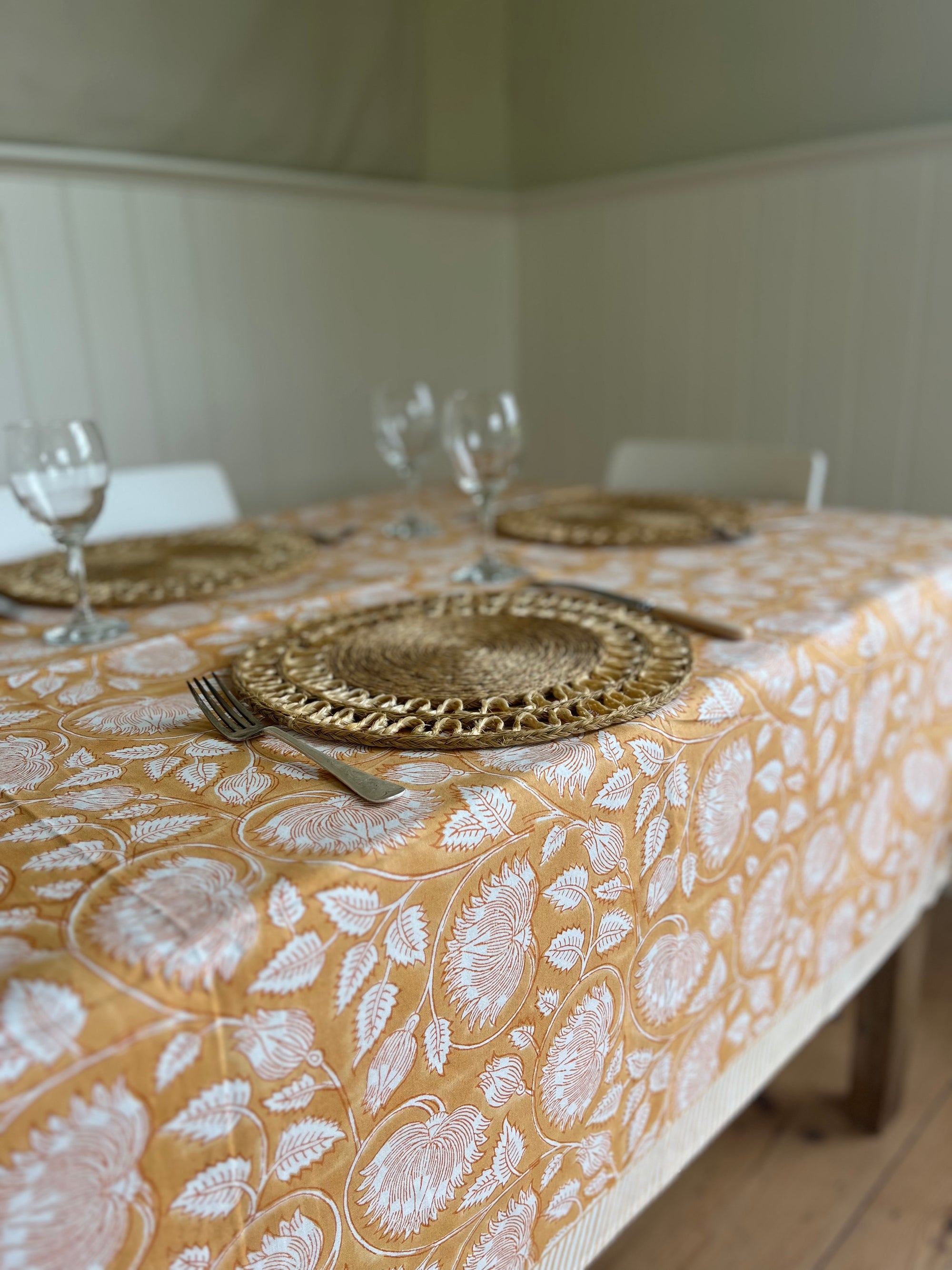 Block Printed Tablecloths Tobacco Flower