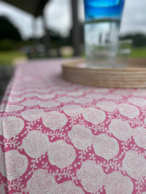 Block printed tablecloths small pink paisley