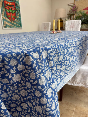 Block Printed Tablecloths French navy floral 180x350 (10-12 seater)