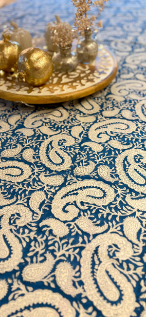 Block printed Tablecloths,  blue Paisley