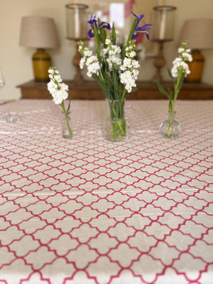 Hand block printed tablecloths trellis