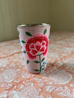 Block printed tablecloths floral peach 180x350