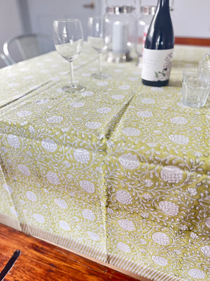 Block printed tablecloths chartreuse green floral 150x225