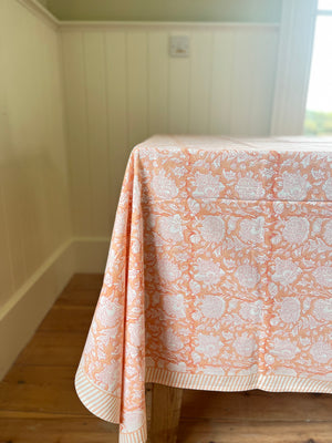 Block printed tablecloths floral peach 180x350