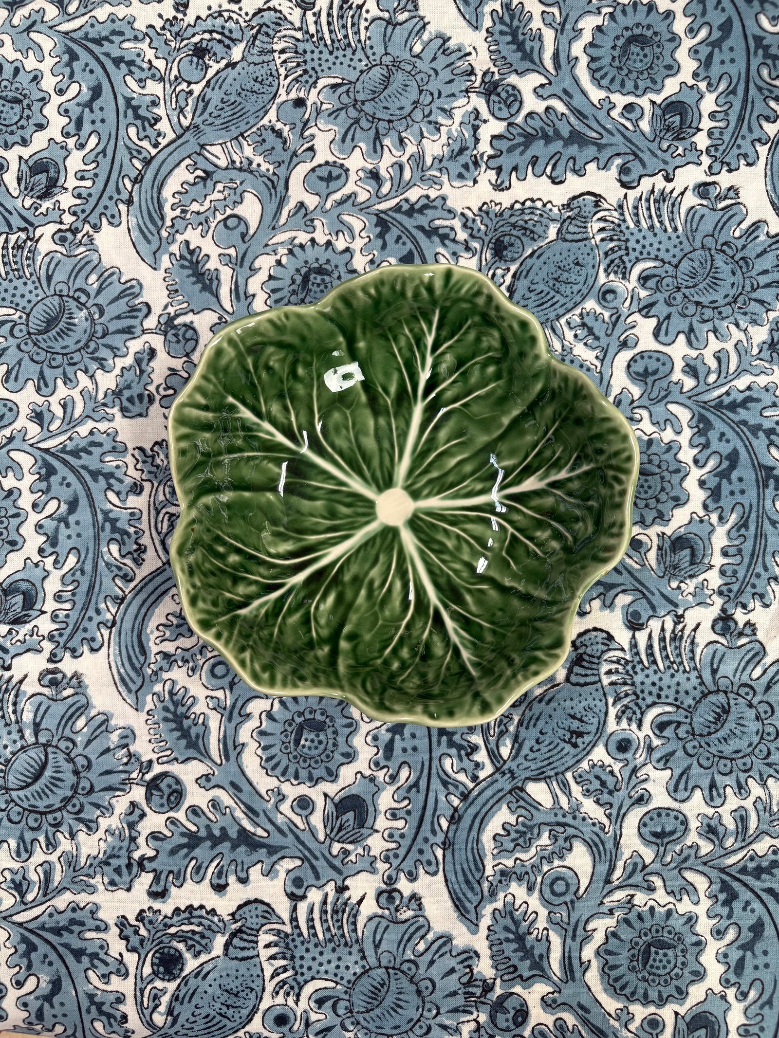 Block Printed Tablecloths porcelain blue birds 180x350cm