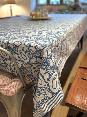 Block printed Tablecloths,  blue Paisley