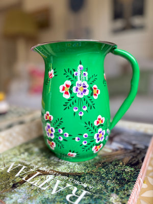 Hand Painted Enamelware Jug, large flowers