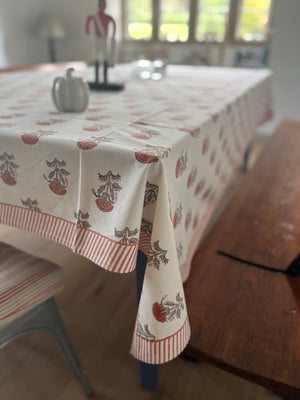 Block printed tablecloths Autumn marigolds 180x350