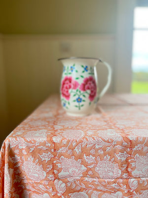 Block printed tablecloths floral peach 180x350