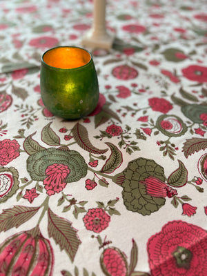Block Printed Tablecloths, weaving pomegranates 180x350cm