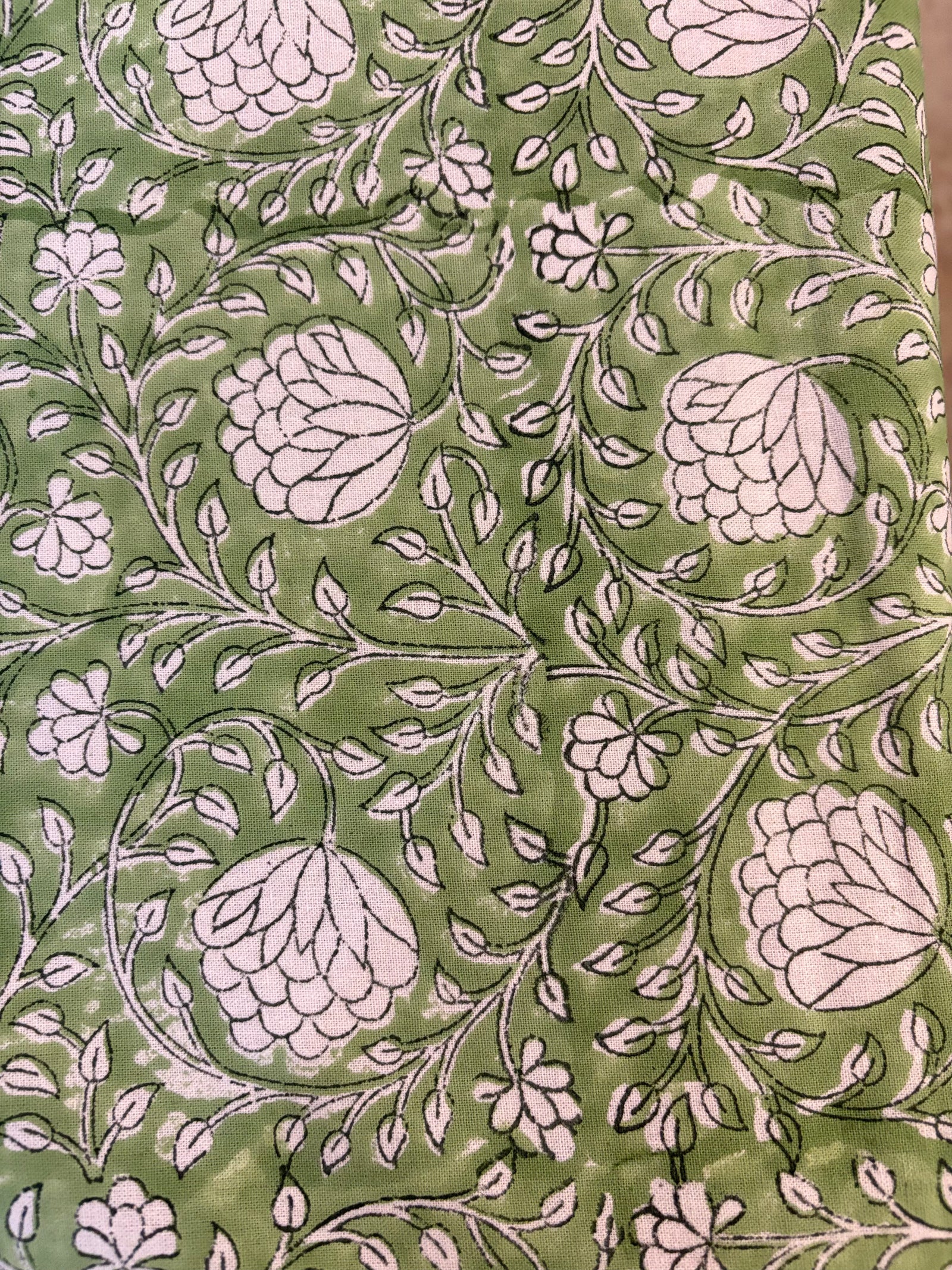 Block Printed Tablecloths, Apple Green Floral 180x270cm