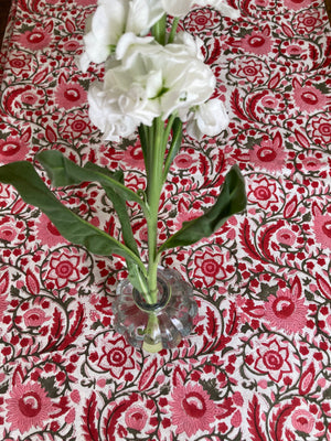 Block printed tablecloths floral pink/red