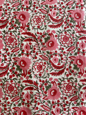 Block printed tablecloths floral pink/red