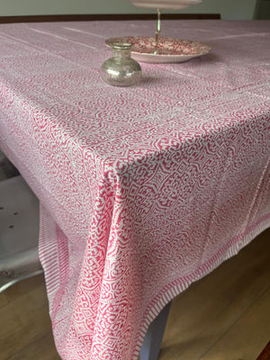 Block Printed Tablecloths Pink Sanskrit