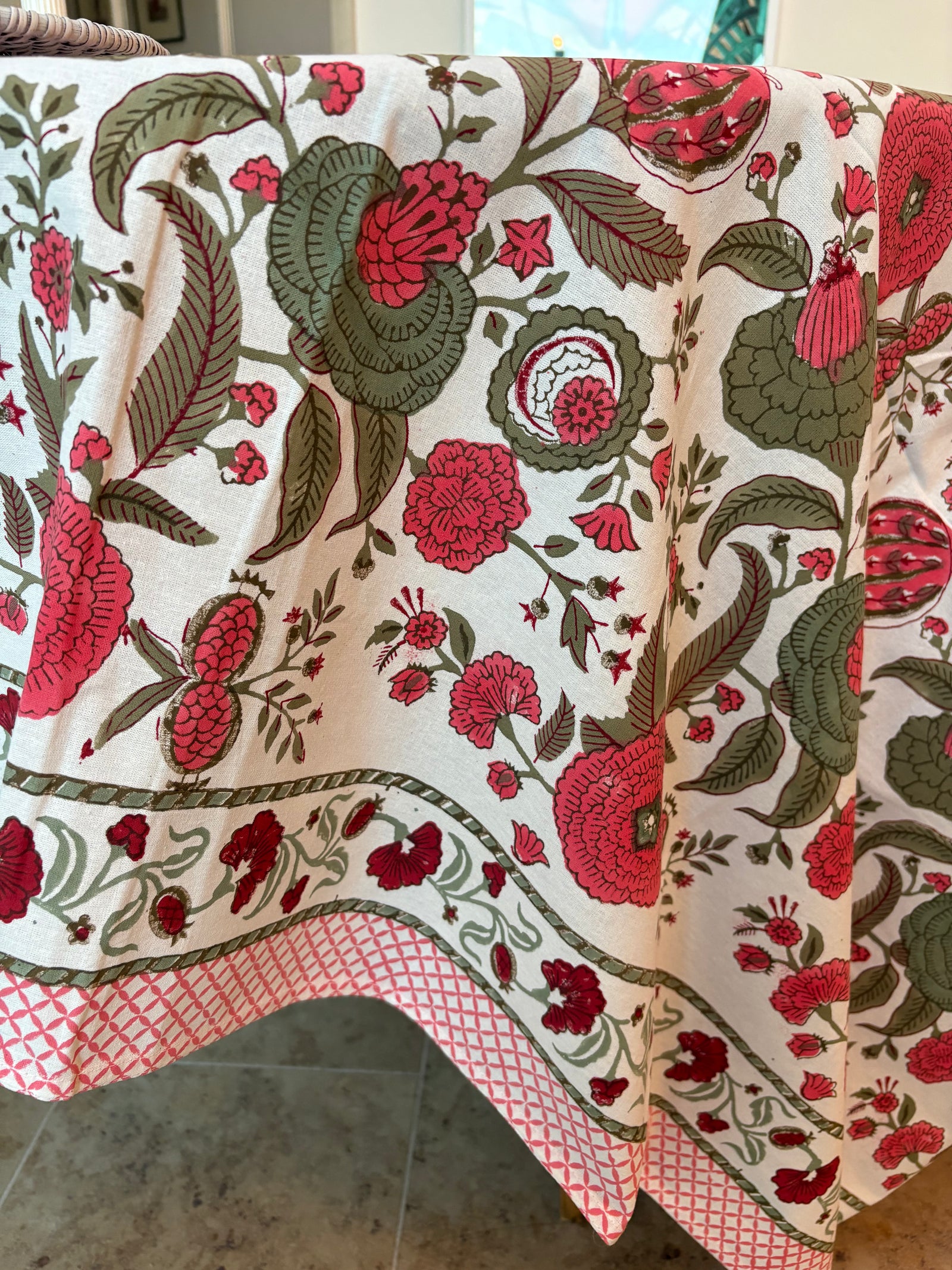 Block Printed Tablecloths, weaving pomegranates 180x350cm