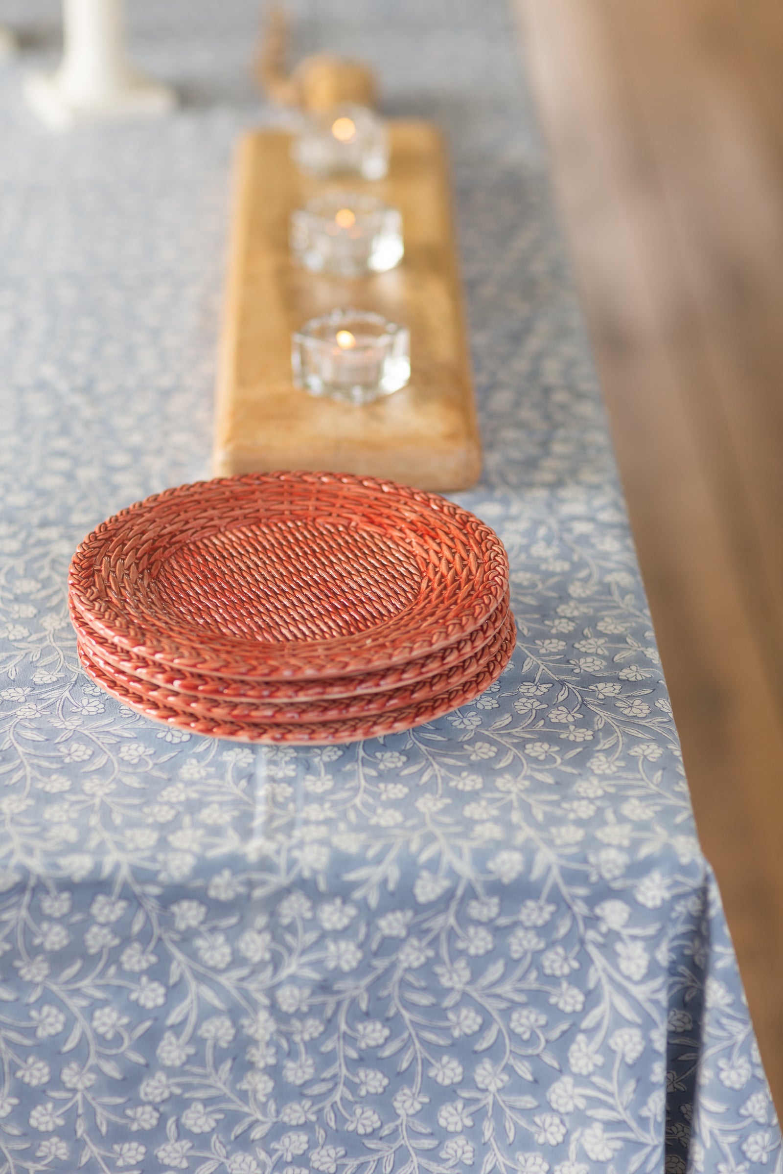 Block Printed Tablecloths porcelain blue floral 180x350cm