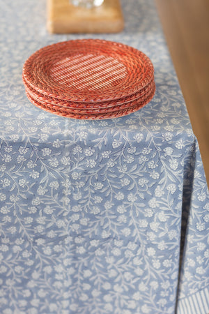 Block Printed Tablecloths porcelain blue floral 180x350cm