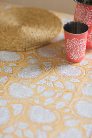 Block printed tablecloths, Lodhi, Honey Yellow Floral on Poplin
