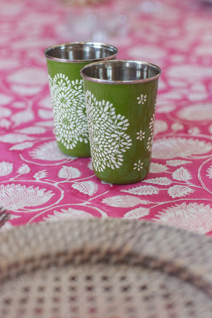 Block Printed Tablecloths, Lodhi Raspberry Pink Floral Poplin