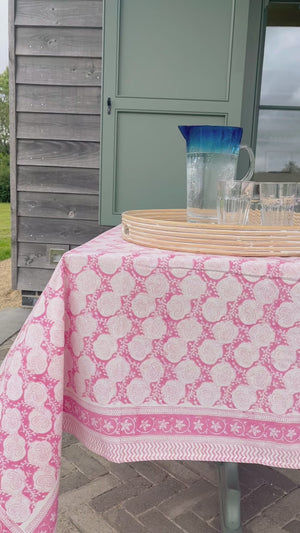 Block printed tablecloths small pink paisley