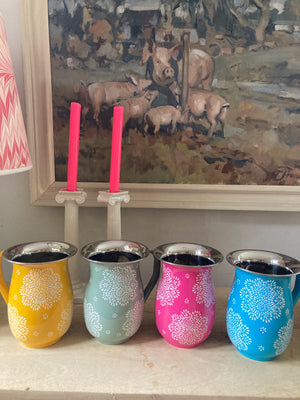 Hand painted enanelware jug multi smaller mandala