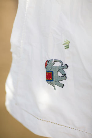 Elephant motif, hand embroidered bedlinen