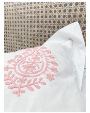 Hand embroidered bedlinen paisley design