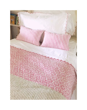 Scalloped Edged, Hand Embroidered Cotton Bed Linen Set