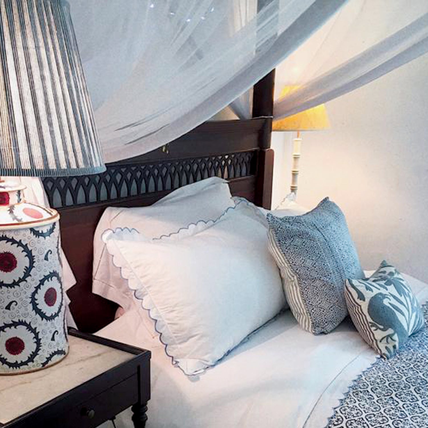 Blue Embroidered Scolloped Edged Duvet Cover Set