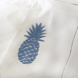 Blue Pineapples Motif Hand Embroidered Cotton Bed Linen 