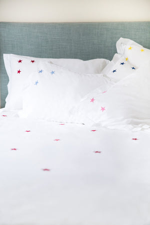 Star Motif, Hand Embroidered Cotton Bed Linen