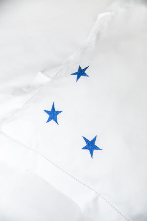 Blue Star Motif, Hand Embroidered Cotton Bed Linen