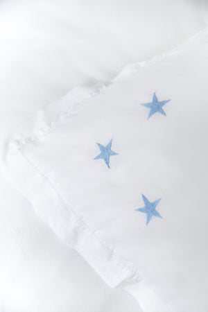  Pale Blue Star Motif, Hand Embroidered Cotton Bed Linen
