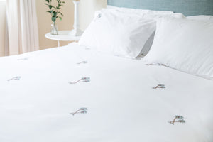 Palm Tree Motif, Hand Embroidered Cotton Bed Linen Set